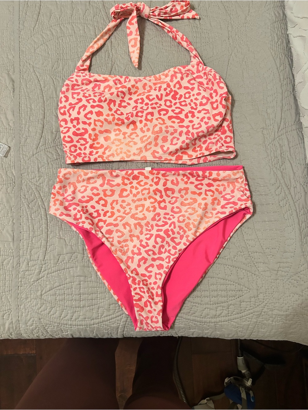 Cupshe Pink Leopard Halter High Waist Bikini Set